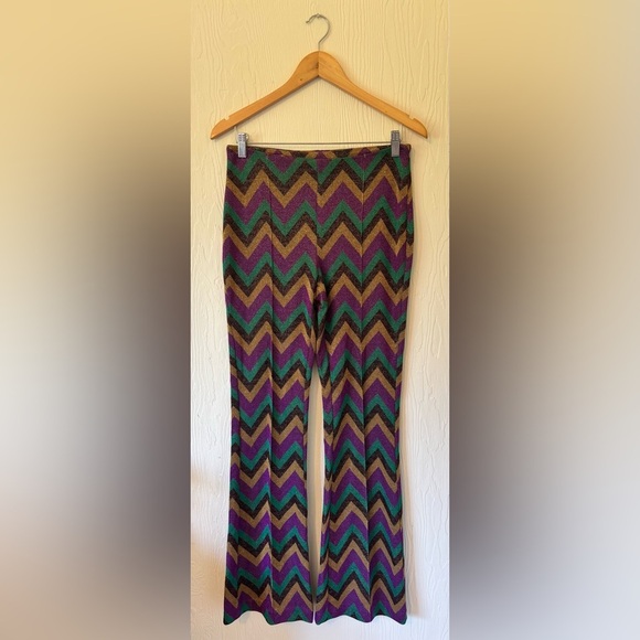 70’s Inspired Disco Metallic Multicolour Zig Zag Flare One Piece Jumpsuit Set - Picture 3 of 16